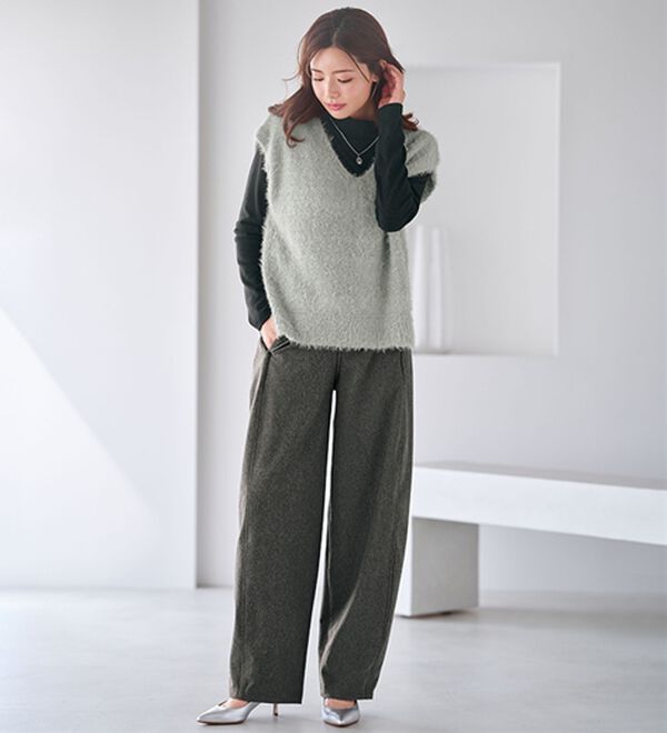 BELLUNA（ベルーナ）の「【リブプルオーバー付】シャギーニットベスト（ベスト）」｜詳細画像