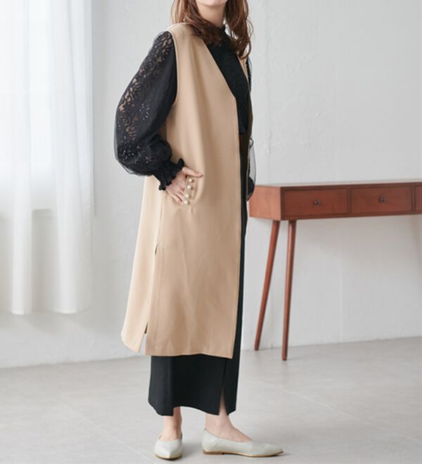 RANAN（ラナン）の「【セットアップ対応】パール調ビジュー付ロングジレ（ジレ）」｜詳細画像