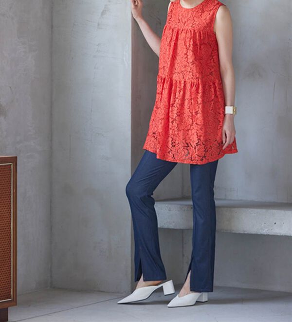 RANAN（ラナン）の「ひんやり！デニム調スリットパンツ（フルレングスパンツ）」｜詳細画像