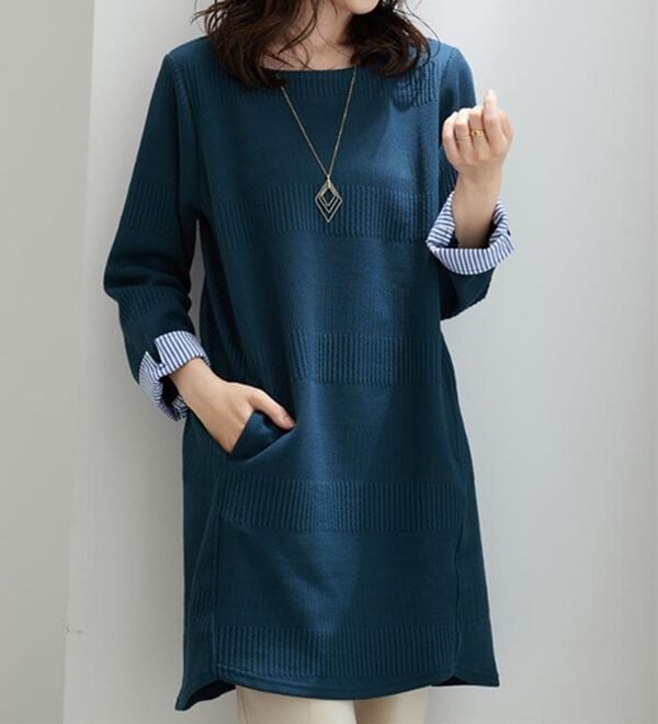 BELLUNA（ベルーナ）の「後ろボタンボーダージャカードワンピース（その他ワンピース）」｜詳細画像