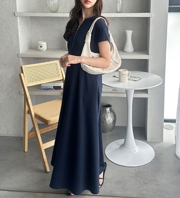 GeeRA（ジーラ）の「前後2WAYハーフジップフレンチ袖ワンピース（カットソーワンピース）」｜詳細画像