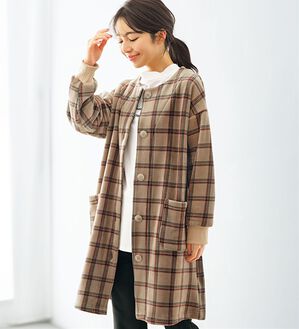 BELLUNA（ベルーナ）の「ふんわりなめらか裏ベロアカーデワンピース（その他カーディガン）」｜ベージュ系チェック