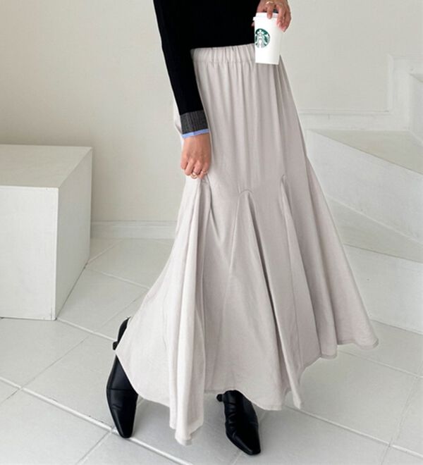 GeeRA（ジーラ）の「切替フレアーロングスカート（ロングスカート）」｜グレージュ