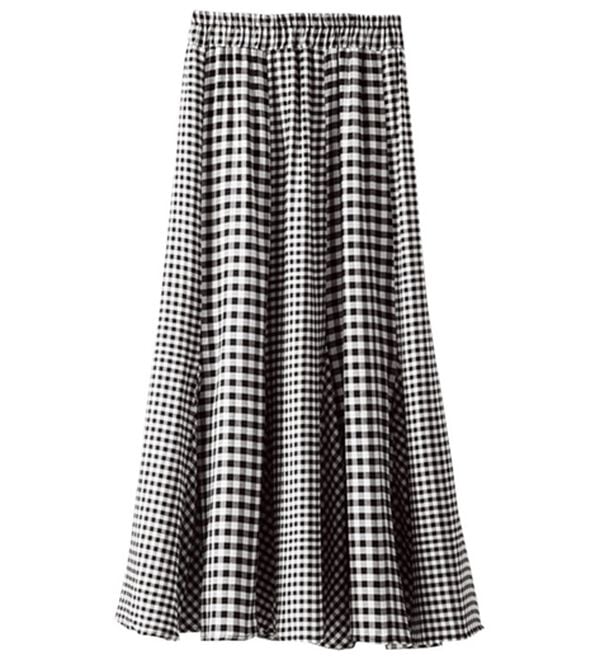 BELLUNA（ベルーナ）の「裾切替デザインフレアースカート（ひざ丈スカート）」｜ギンガムチェック