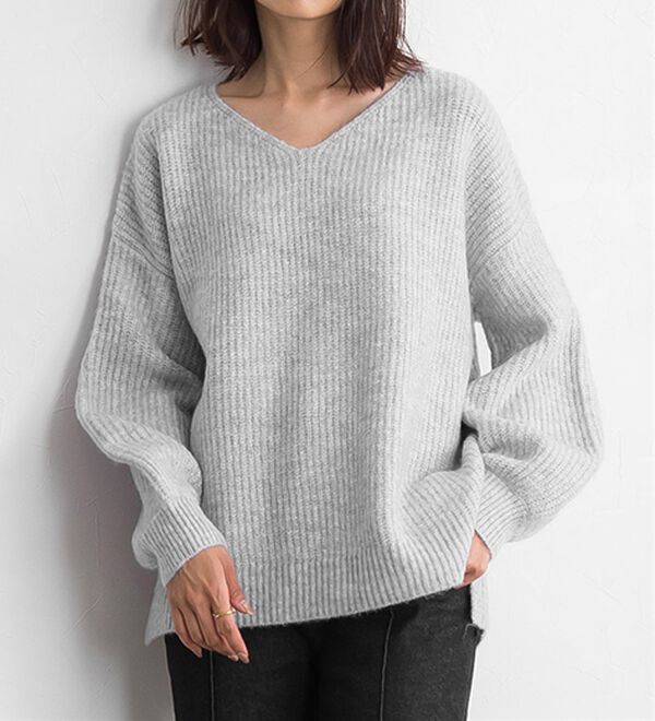 Pierrot（ピエロ）の「【洗濯機で洗える】ネックが選べるふんわりボリューム袖ニット（ニット・セーター）」｜詳細画像