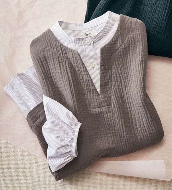 ルフラン（ルフラン）の「＜ｆｕ－ｕ＞綿１００％　重ね着風ブラウス（ブラウス）」｜グレージュ