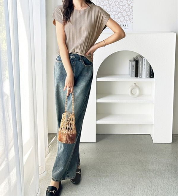 GeeRA（ジーラ）の「プリーツ編フレンチスリーブリブトップス（ニット・セーター）」｜詳細画像