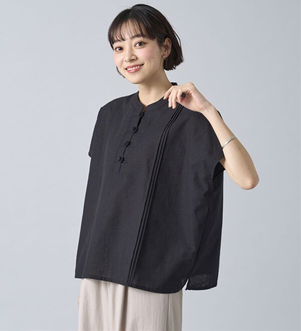 BELLUNA（ベルーナ）の「綿麻素材チャイナボタンゆったりブラウス（ブラウス）」｜詳細画像