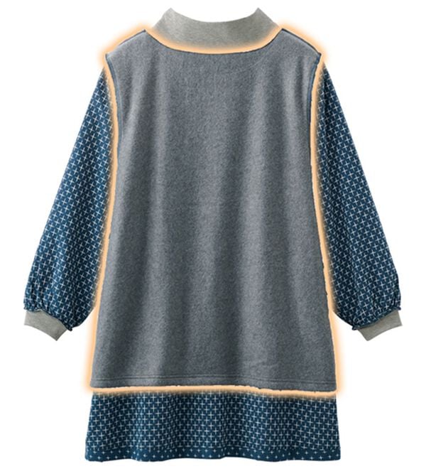 LAVIENNE（ラヴィエンヌ）の「刺し子風柄前開きあったかかっぽうチュニック（パジャマ・ルームウェア）」｜詳細画像