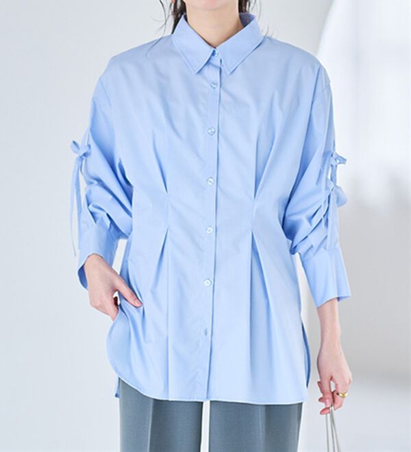 COURREGES PARIS リボン付きライトブルーシャツ COURREGES PARIS リボン付きライトブルーシャツ