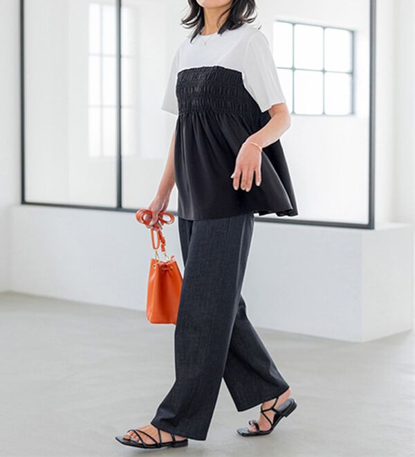 BELLUNA（ベルーナ）の「ヒンヤリ冷感！ライトオンスジーンズ（ワイド）（ワイドパンツ・ガウチョ）」｜詳細画像