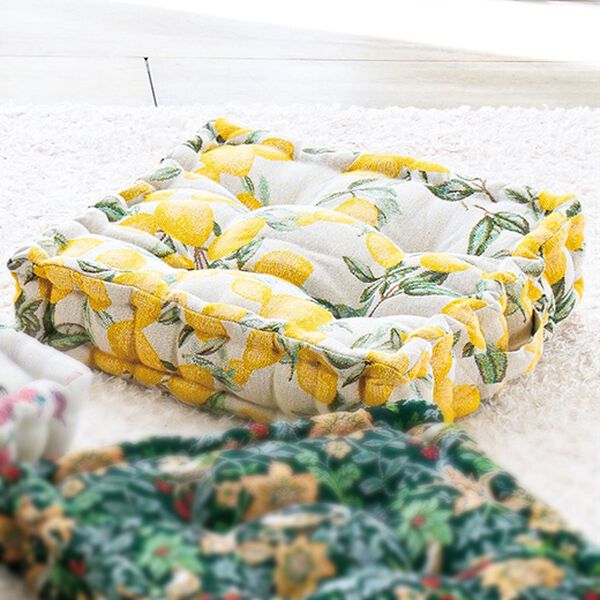 「高級ゴブラン織厚みたっぷりクッキークッション（チェアカバー・チェアパッド）」｜レモン