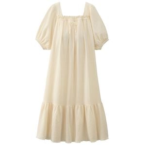 YU'NOW（ユナウ）の「【カップ付】Ｗガーゼの湯上りワンピース（パジャマ・ルームウェア）」｜アイボリー