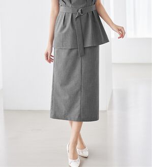 alotta（アロッタ）の「選べる！きれいめ麻調セットアップ（セットアップ）」｜グレー／タイトスカート