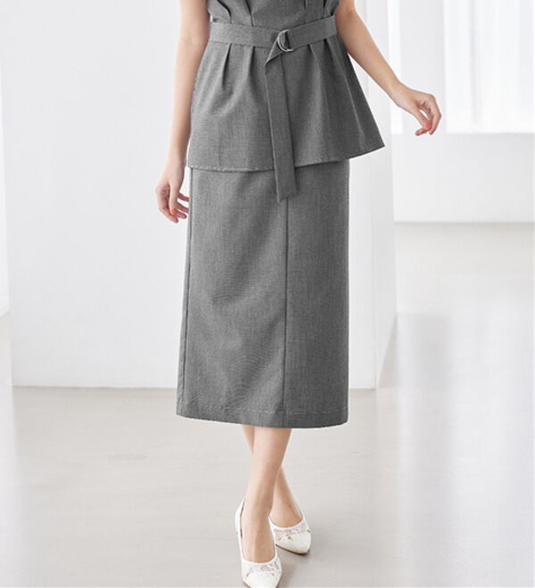 alotta（アロッタ）の「選べる！きれいめ麻調セットアップ（セットアップ）」｜グレー／タイトスカート