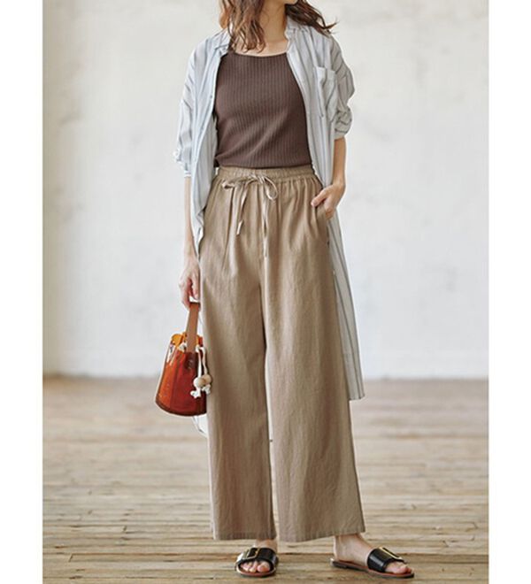 GeeRA（ジーラ）の「麻入りリラックスワイドパンツ（ワイドパンツ・ガウチョ）」｜詳細画像