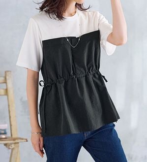 BELLUNA（ベルーナ）の「ヒンヤリ！ビスチェ重ね着風Ｔシャツ（カットソー）」｜白&times;黒