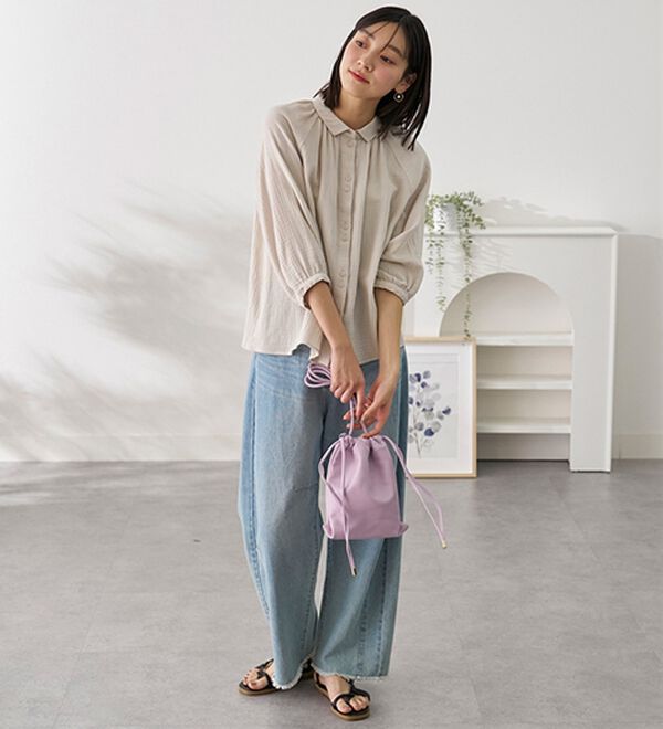 BELLUNA（ベルーナ）の「《ＨｕｇＲｅａｍコットン》ダブルガーゼギャザーブラウス（ブラウス）」｜詳細画像