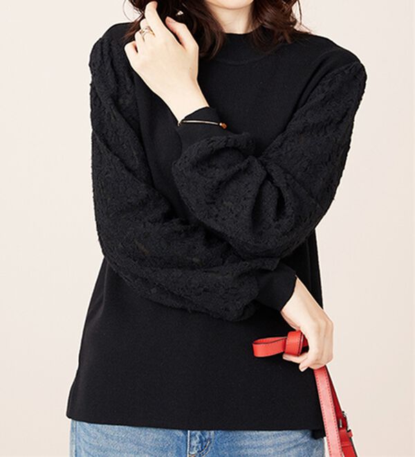 BELLUNA（ベルーナ）の「袖起毛レースニットプルオーバー（ニット・セーター）」｜詳細画像