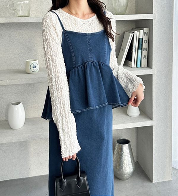 楽ちん！デニムペプラムキャミワンピース - ベルーナ【公式】