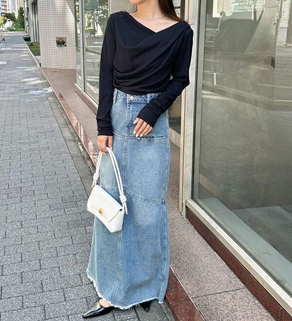 RANAN（ラナン）の「【春色追加】上品ドレープリブロングＴシャツ（カットソー）」｜詳細画像