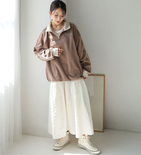 A HAPPY MARILYN（アハッピーマリリン）の「【Ｌ～６Ｌ】【ハピぽか裏起毛】ライン使いハーフＺＩＰスウェット 毛玉になりにくい（トレーナー・スウェット）」｜詳細画像