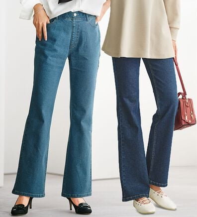 BELLUNA（ベルーナ）の「裏起毛セミフレアーデニムパンツ（フルレングスパンツ）」