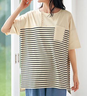 BELLUNA（ベルーナ）の「リブ使いゆったりプルオーバー（カットソー）」｜オフホワイト系