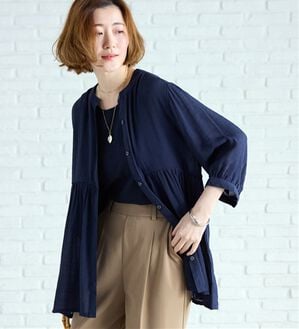 BELLUNA（ベルーナ）の「インナー付！スラブ素材ペプラムチュニック（チュニック）」｜ネイビー
