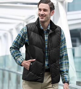 「こだわり品質！すっきり暖かダウンベスト（メンズベスト）」
