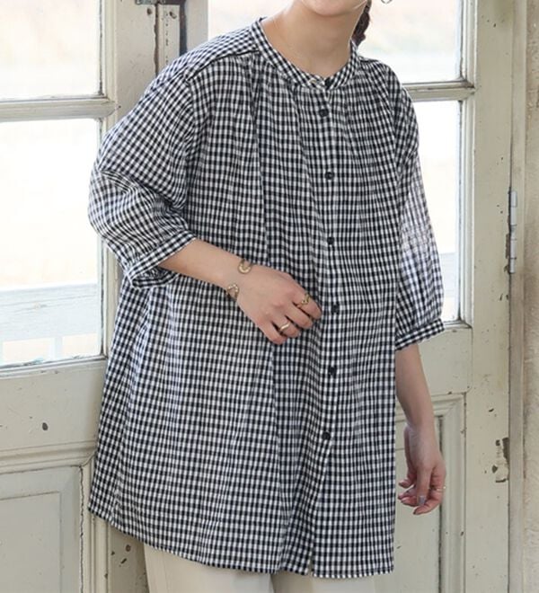 A HAPPY MARILYN（アハッピーマリリン）の「【大きいサイズ】【Ｌ～６Ｌ】綿・楊柳はしごレースブラウス【風通るプレミアム】（ブラウス）」｜ギンガム