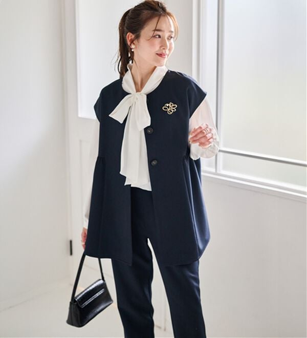 RANAN（ラナン）の「洗える！ペプラムギャザーベストセットアップ（パンツスーツ）」｜詳細画像