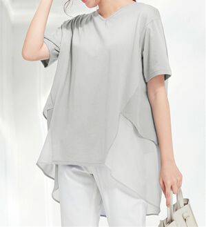 alotta（アロッタ）の「【接触冷感】バックシフォン切替チュニック（チュニック）」｜ライトグレー