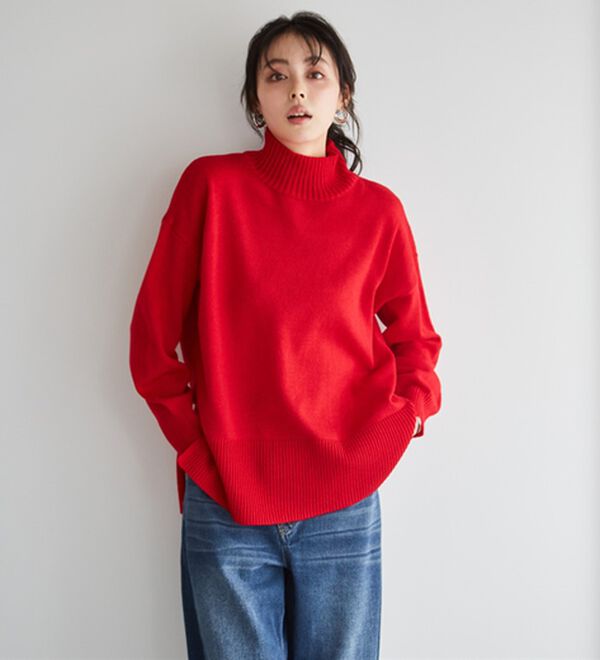 選べる衿】ワイドリブ使いカラーニットチュニック - ベルーナ