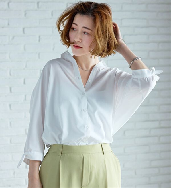 BELLUNA（ベルーナ）の「【吸水速乾】イージーケア！袖リボンシャツチュニック（チュニック）」｜詳細画像