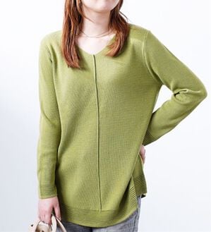 BELLUNA（ベルーナ）の「ミラノリブ編地切替チュニック（チュニック）」｜グリーン