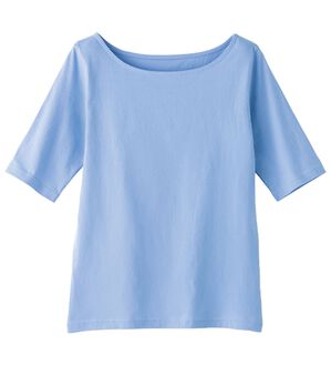「ボートネック５分袖Ｔシャツ（Tシャツ）」｜ライラック