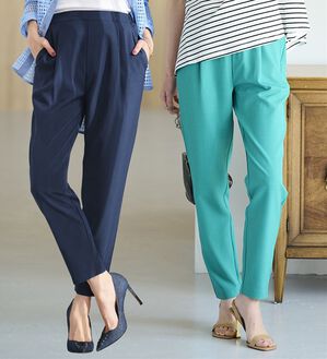 RANAN（ラナン）の「【ひんやり・ＵＶ】機能付麻調美脚タックテーパードパンツ（フルレングスパンツ）」｜詳細画像