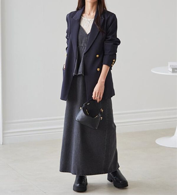 RANAN（ラナン）の「デニムペプラムキャミワンピース（ロングワンピース）」｜詳細画像