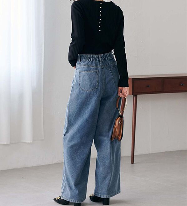 RANAN（ラナン）の「配色サイドフリンジワイドデニム（フルレングスパンツ）」｜詳細画像