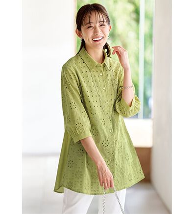 BELLUNA（ベルーナ）の「綿１００％レース柄切替チュニック（チュニック）」