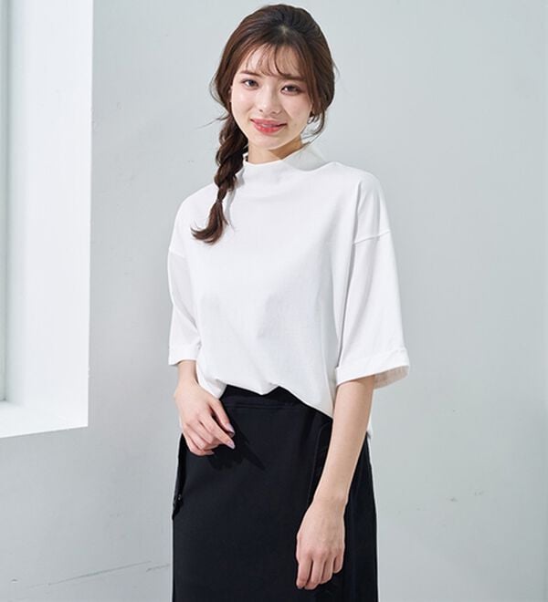 小顔見せ！ヒンヤリハイネックオーバーサイズTシャツ - ベルーナ【公式】