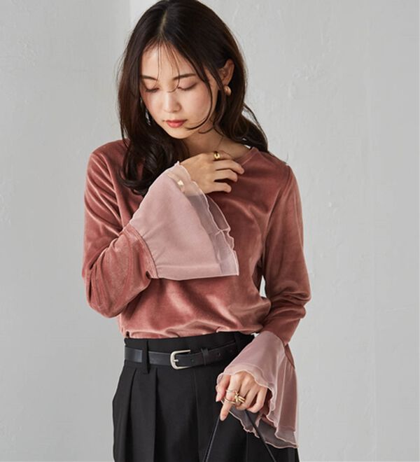 RANAN（ラナン）の「フレアーチュール袖ベロアプルオーバー（カットソー）」｜詳細画像