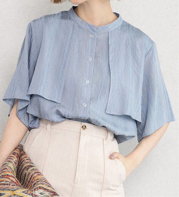 GeeRA（ジーラ）の「バンドカラーシアーストライプシャツ（シャツ）」｜詳細画像