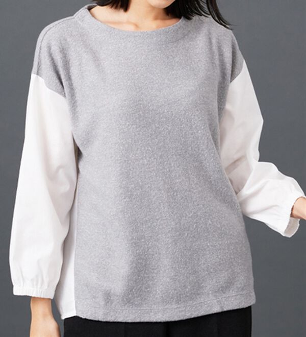 BELLUNA（ベルーナ）の「ラメ入り起毛素材シャツ切替プルオーバー（カットソー）」｜詳細画像