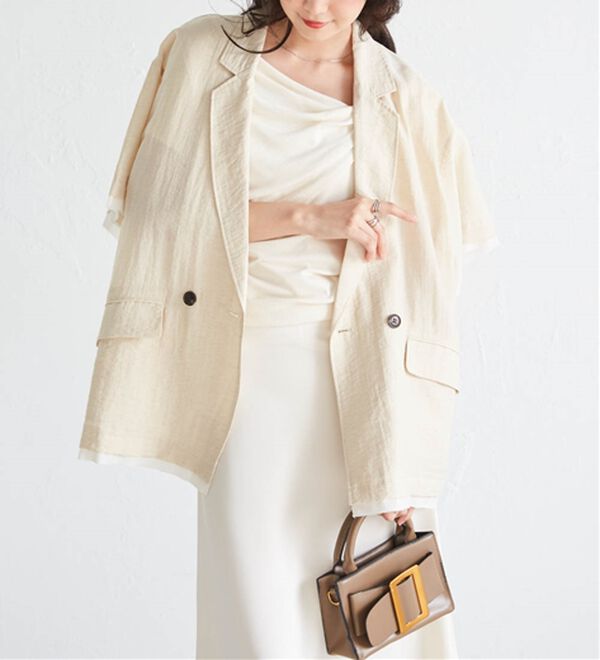 RANAN（ラナン）の「ハーフスリーブシアーシャツジャケット（テーラードジャケット）」｜詳細画像