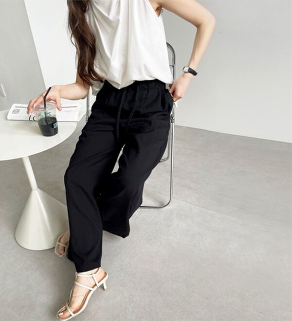 GeeRA（ジーラ）の「冷感リネン風イージーワイドパンツ（ワイドパンツ・ガウチョ）」｜詳細画像