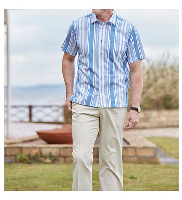 「＜ゴールデンベア＞パナマ織ストライプサマーシャツ（メンズシャツ）」｜詳細画像