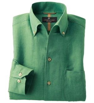 「＜コムルヴァン・オム＞大人のフレンチリネン１００％シャツ（メンズシャツ）」｜エメラルド