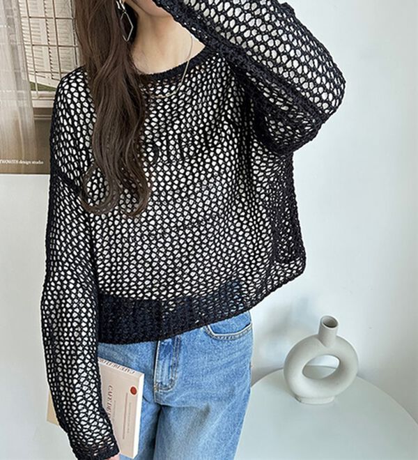 GeeRA（ジーラ）の「透かし編みメッシュニットプルオーバー（ニット・セーター）」｜詳細画像